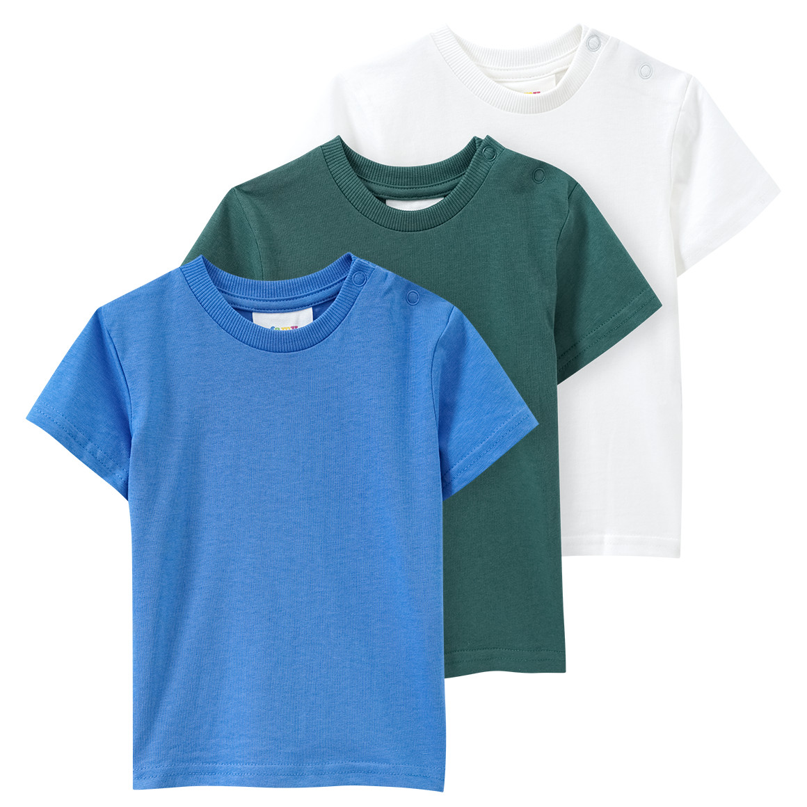 Famy 3 Baby T-Shirts unifarben dunkelgrün / blau / weiss