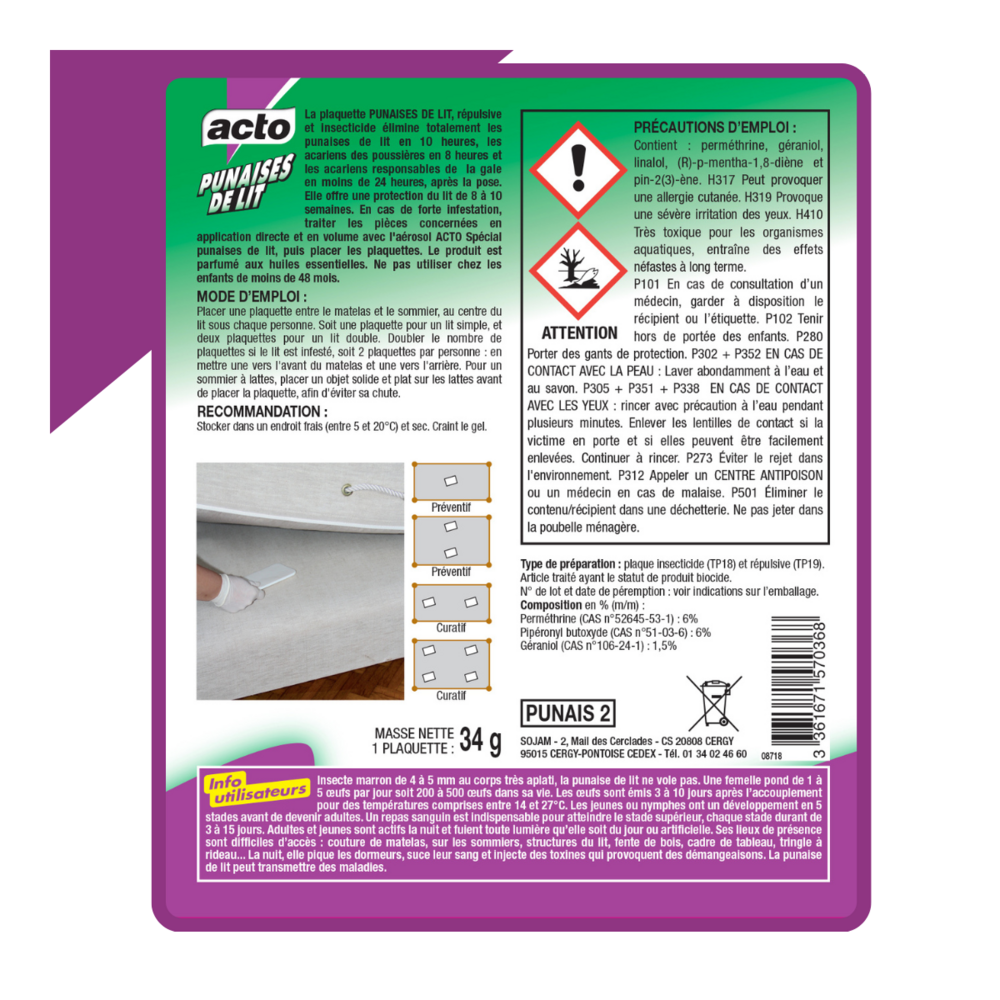 Acto plaquette punaises de lit - lot de 2 : répulsif et insecticide puissant