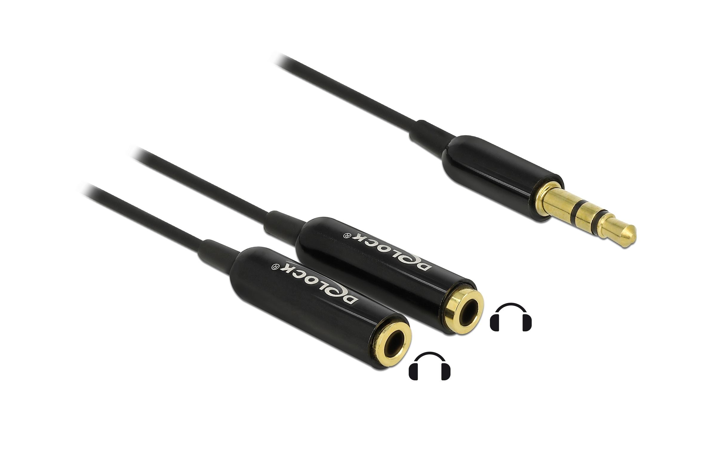 Audio-Kabel Klinke 3.5 mm, male – female, 0.25 m SchwarzDelock Kabel Audio Splitter Klinkenstecker 3.5 mm 3 Pin > 2 x Klinkenbuchse 3.5 mm 3 Pin 25 cm