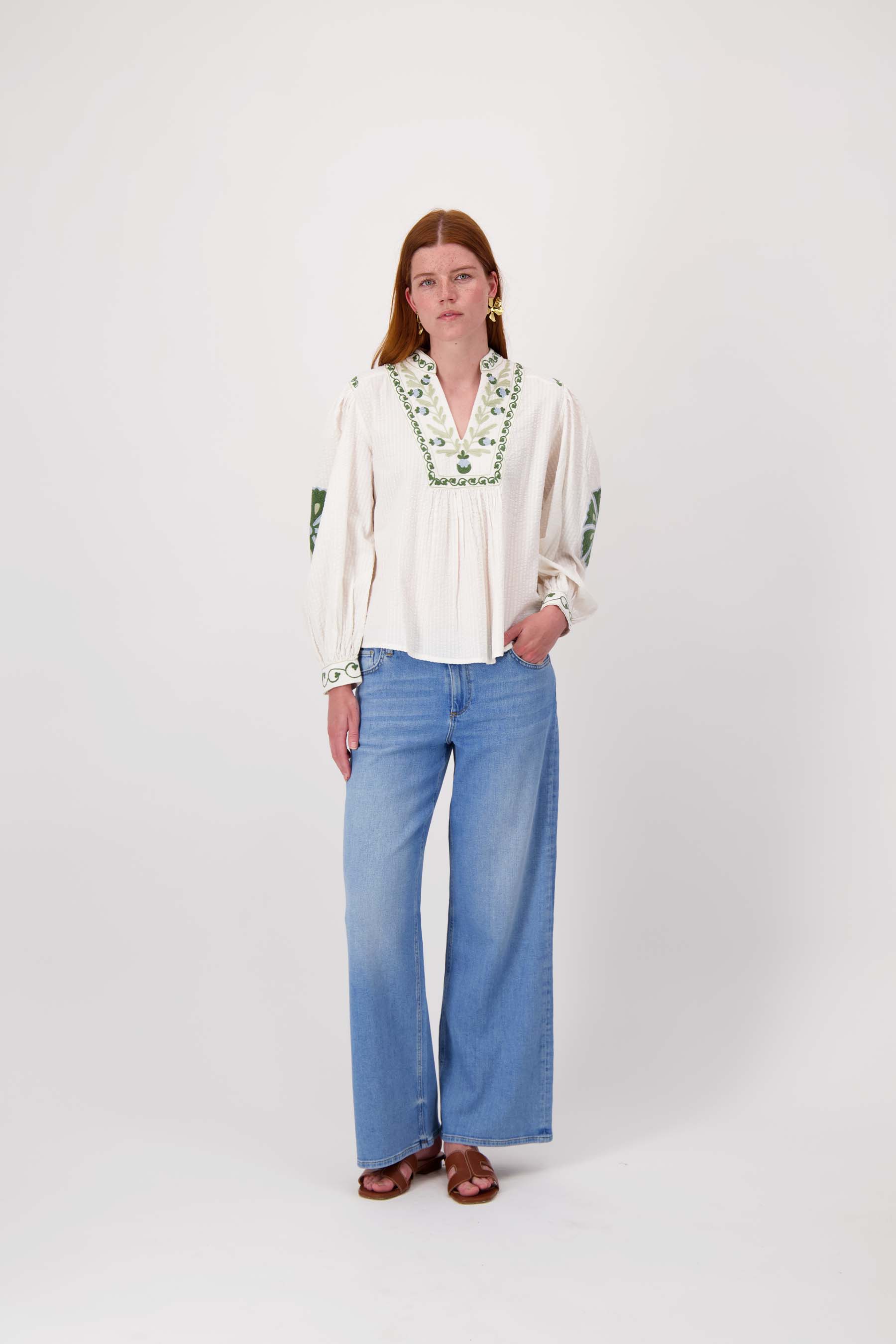 seersucker blouse met bloemen