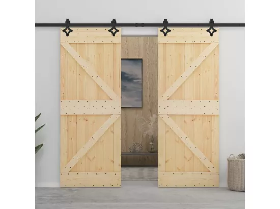 Porte coulissante avec kit de quincaillerie 90x210cm Pin massif