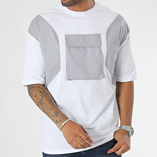 Tee Shirt Poche Blanc Gris