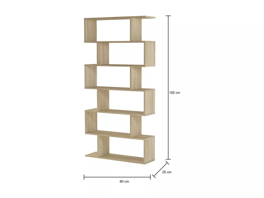 Bibliothèque Djorone, Etagère de bureau polyvalente, Bibliothèque avec 5 étagères, 80x25h190 cm, Chêne