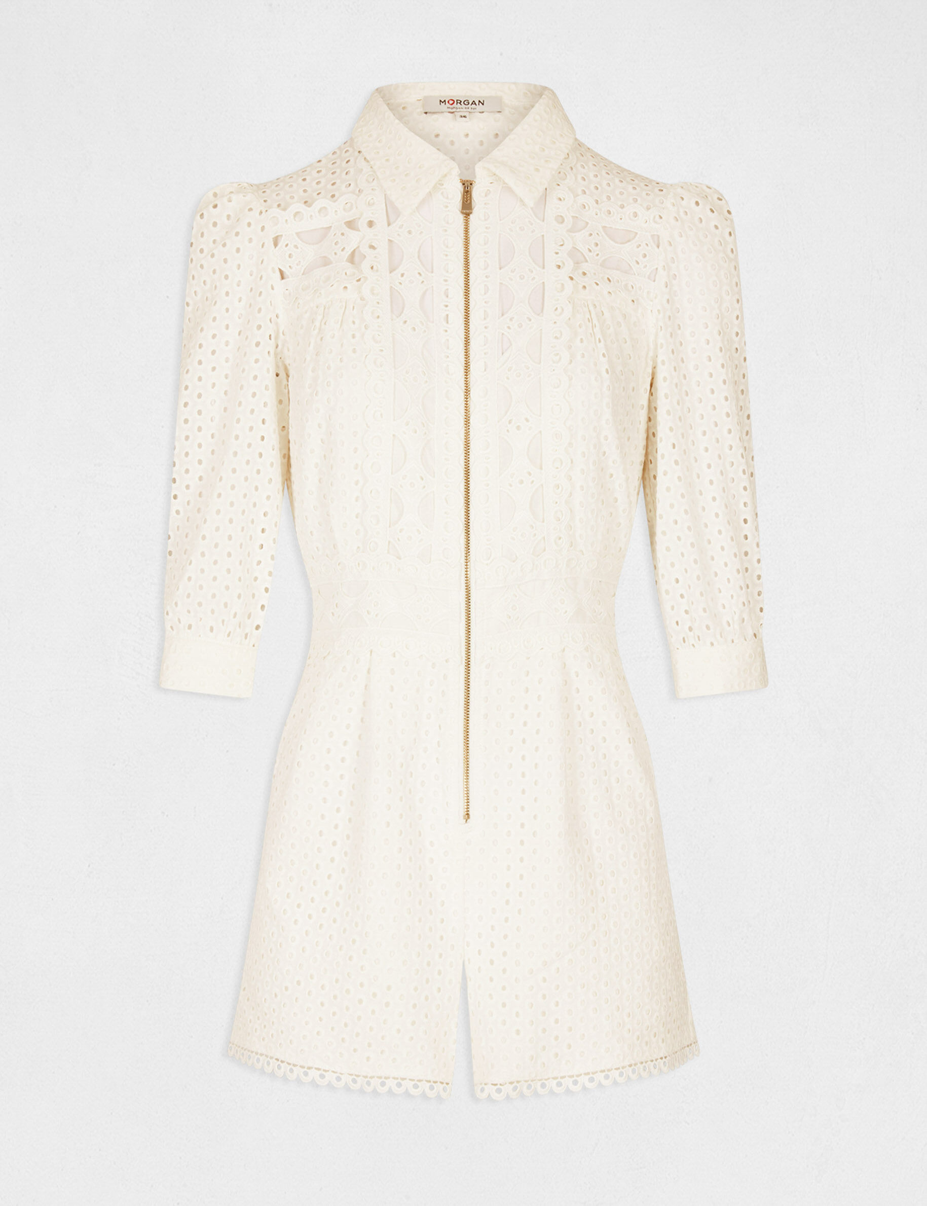 Combinaison droite broderie anglaise ecru femme - ecru
