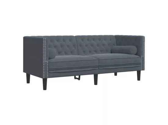 Canapé Chesterfield avec traversins 2 places gris foncé velours