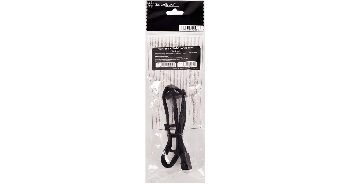 SilverStoneAdapter 4-Pin Molex > 4x 15-Pin SATA  (Zwart, PP07-BTSB)