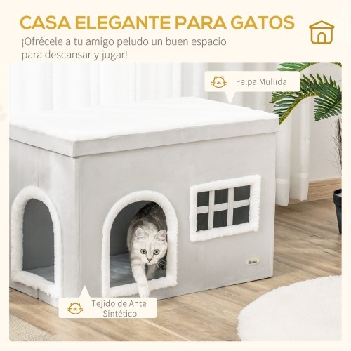 Casinha dobrável para gatos de interior, cinza