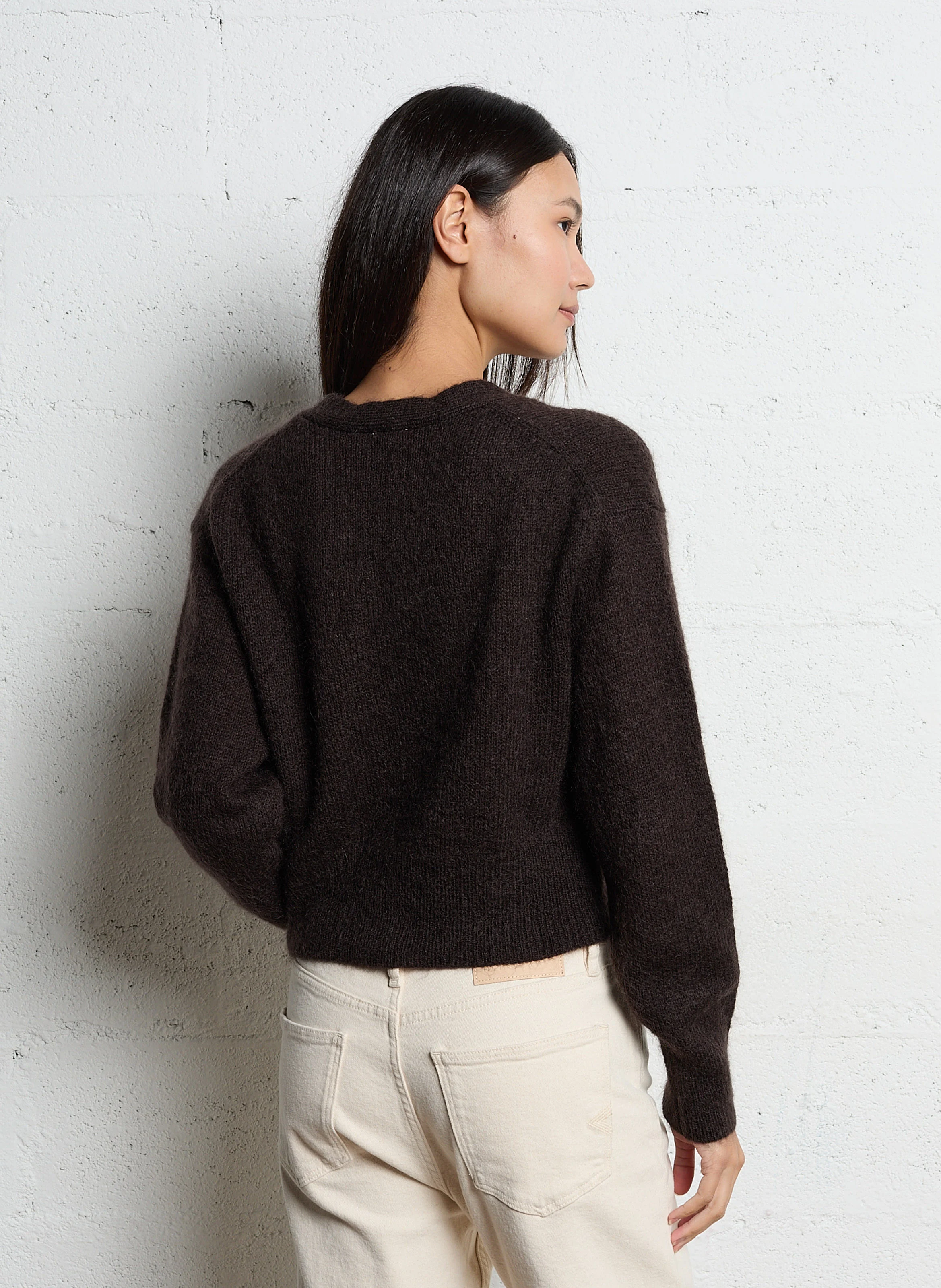 CALA - Gilet droit col V en laine et soie | Marron