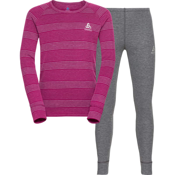 Ensemble thermique ODLO ACTIVE WARM ECO SET LONG KIDS ODLO STEEL GREY MELANGE/FESTIVAL FUCHSIA