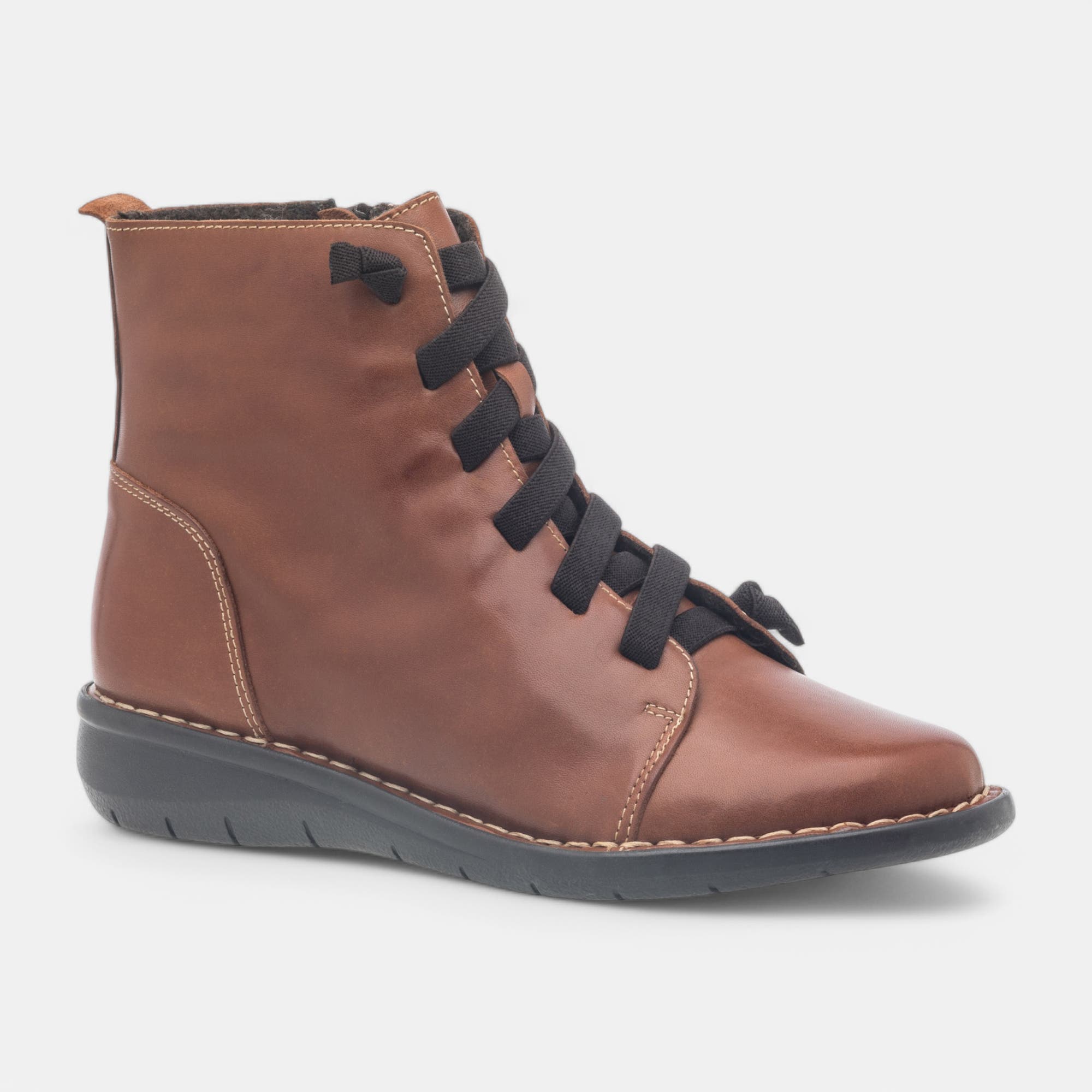 Bottines à lacets Femme en cuir cognac