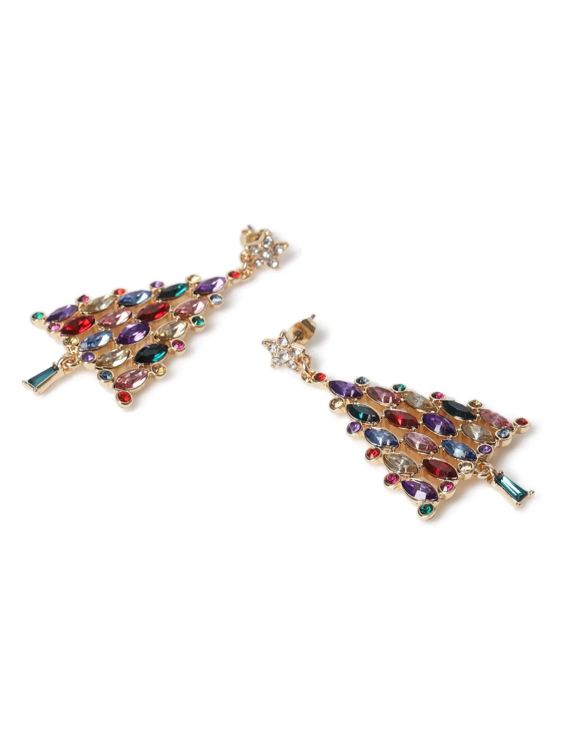 Aela Gold Tone Christmas Tree Multicolour Drop Earrings
