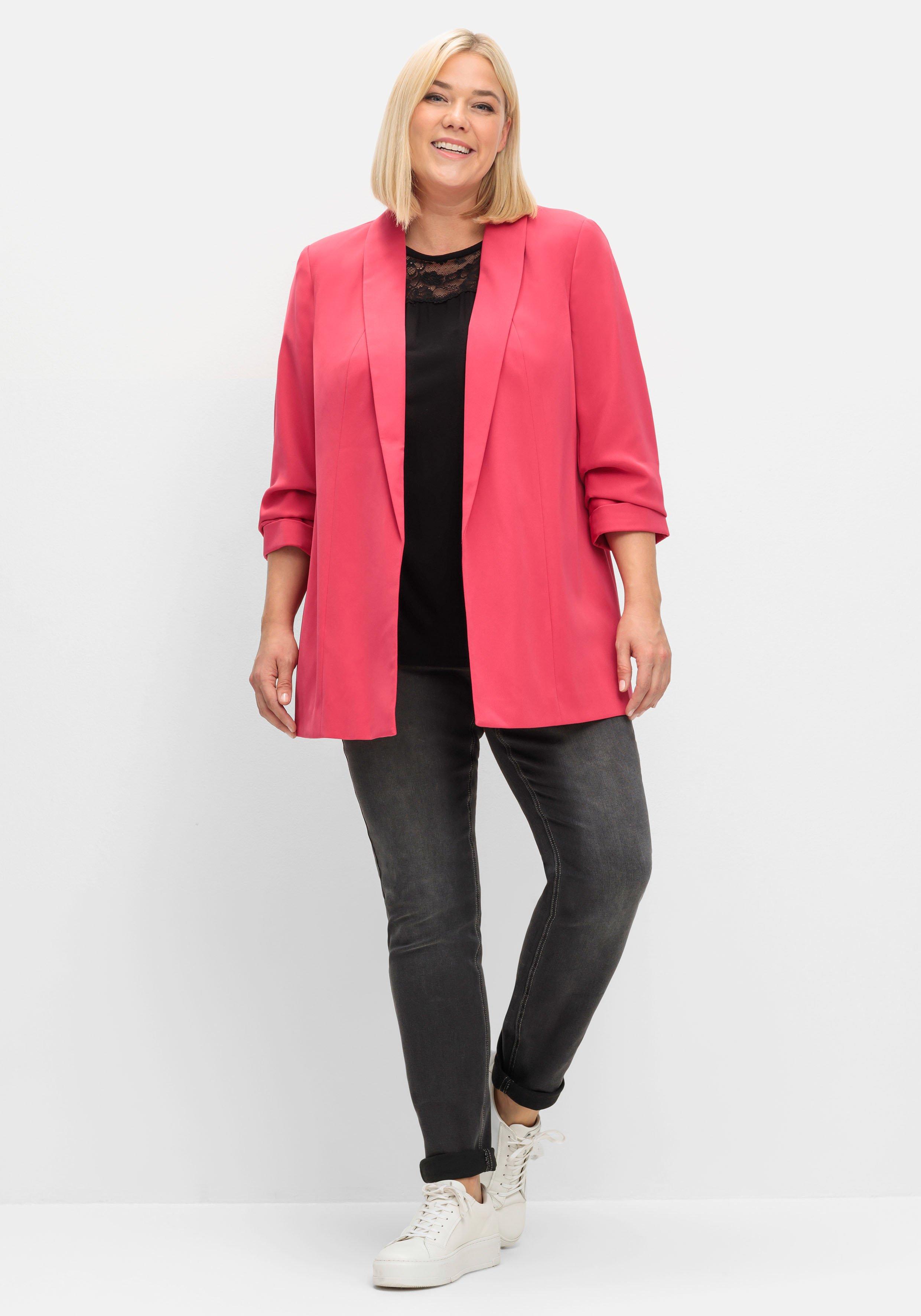 Langer Blazer mit Schalkragen und gerafftem 3/4-Arm