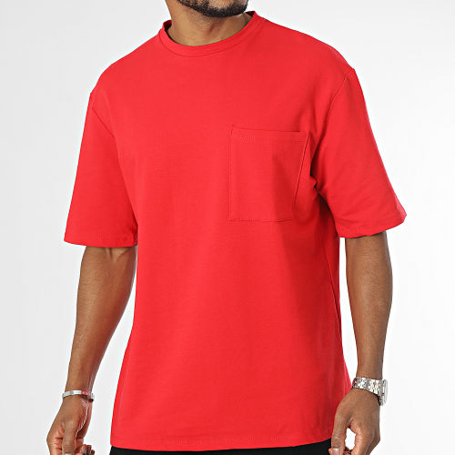 Tee Shirt Oversize Large A Poche Poitrine Rouge