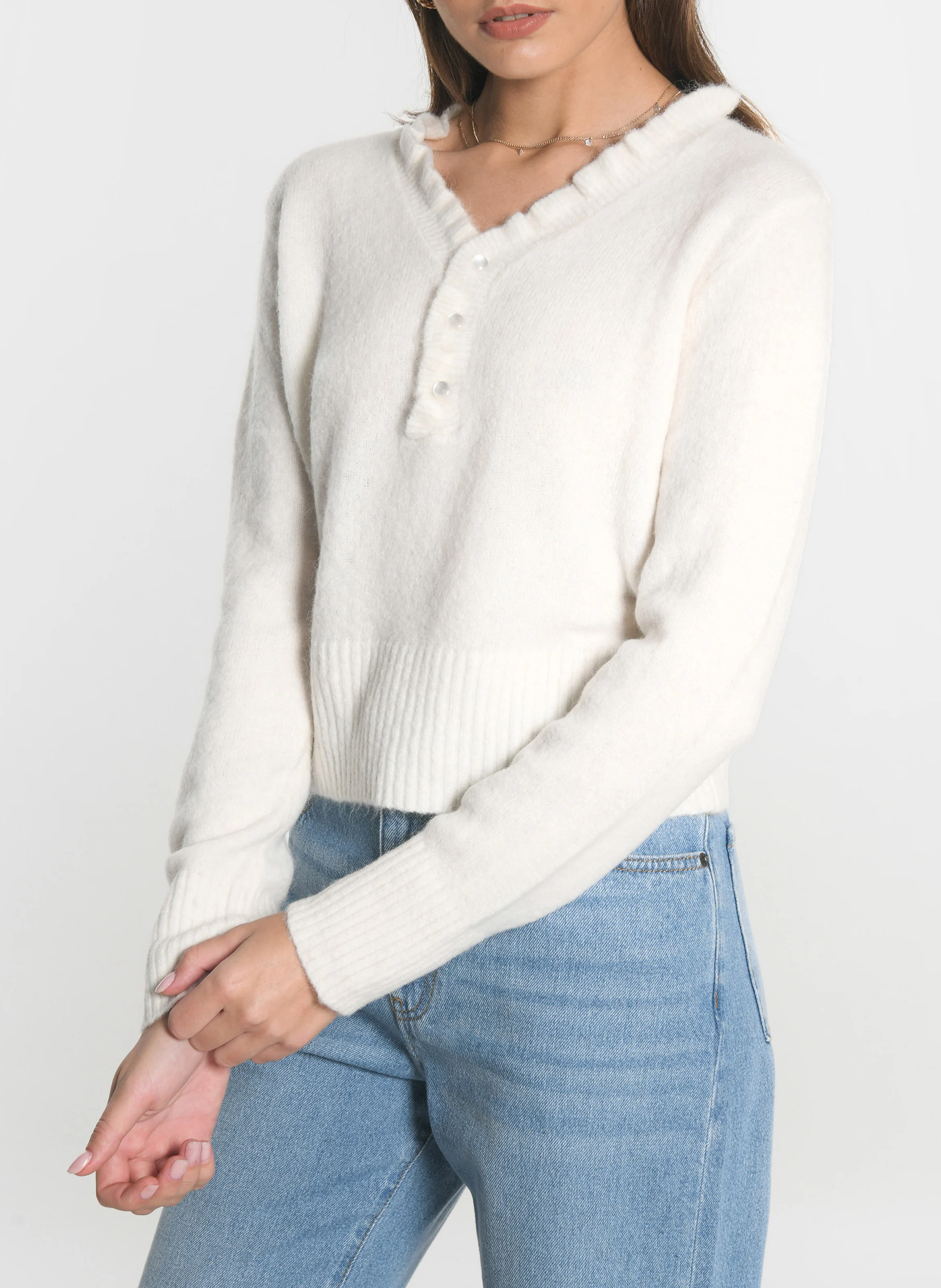 SANDRINE - Pull droit col V | Blanc