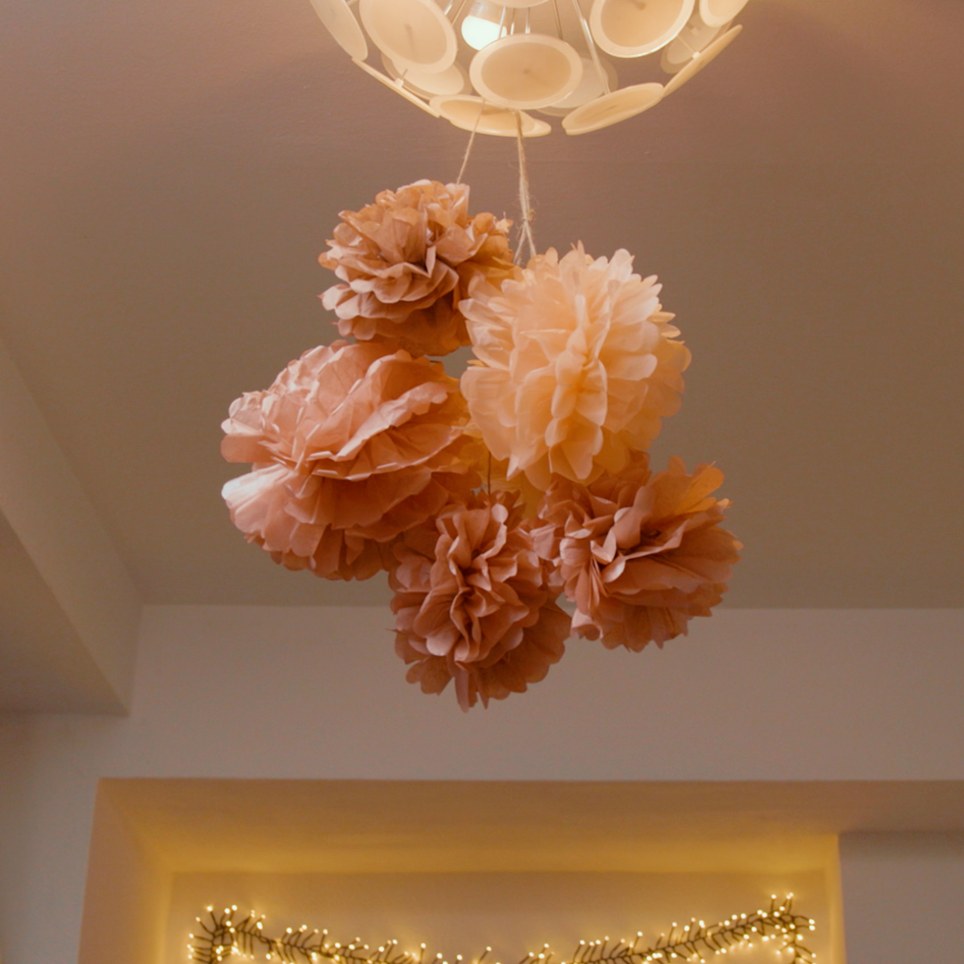 (11-tlg. Set) Papier Lampion Pompon's Deko Party / Geburtstag / Hochzeit - Gold