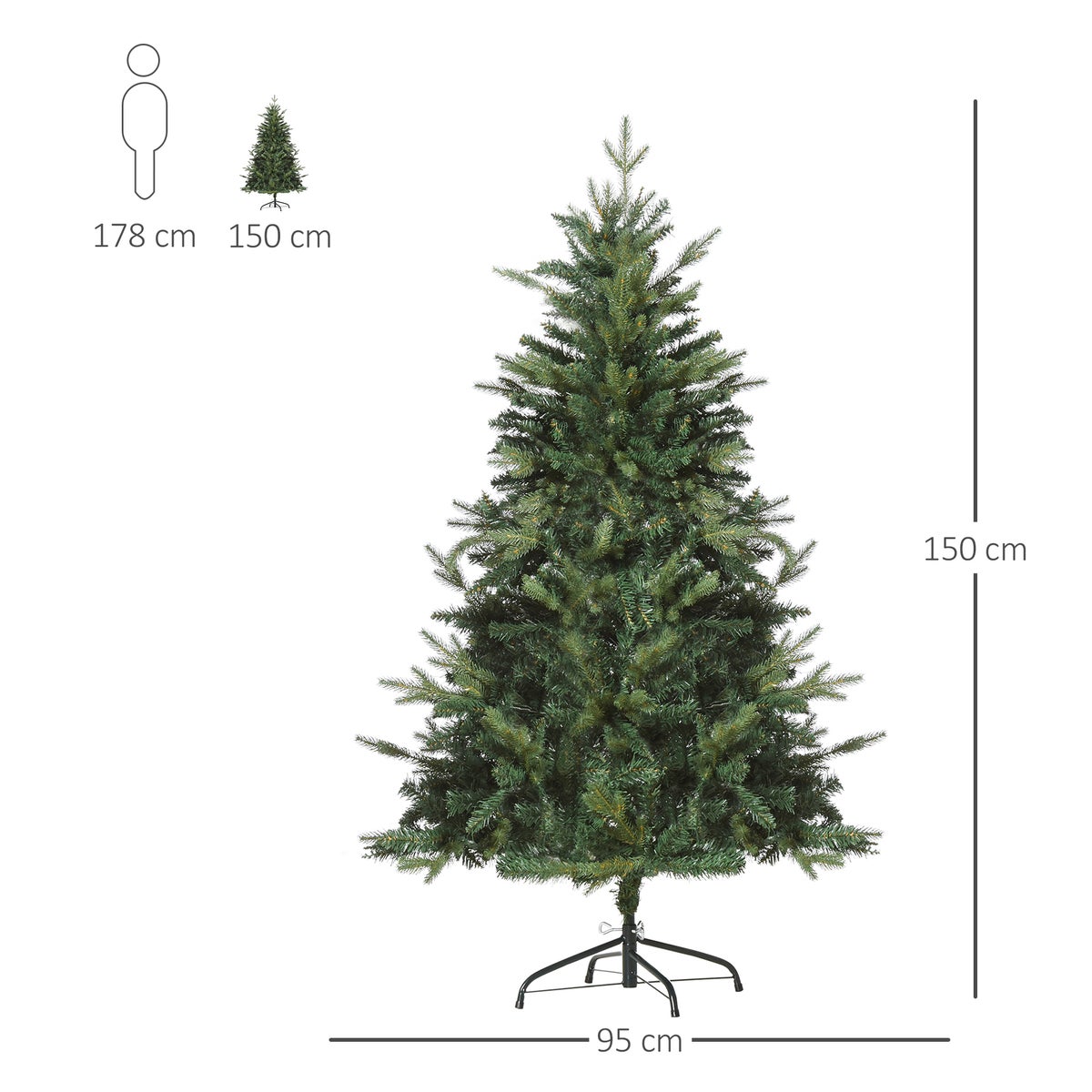 HOMCOM Kerstboom, Ø95 x 150H cm, PVC, Groen