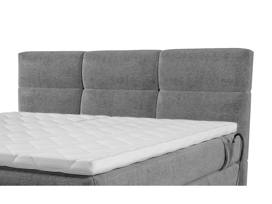 Ensemble complet boxspring tête de lit capitonnée + sommiers relaxation électrique + matelas + surmatelas - 2 x 90 x 200 cm - Tissu - Gris clair - LODI de PALACIO