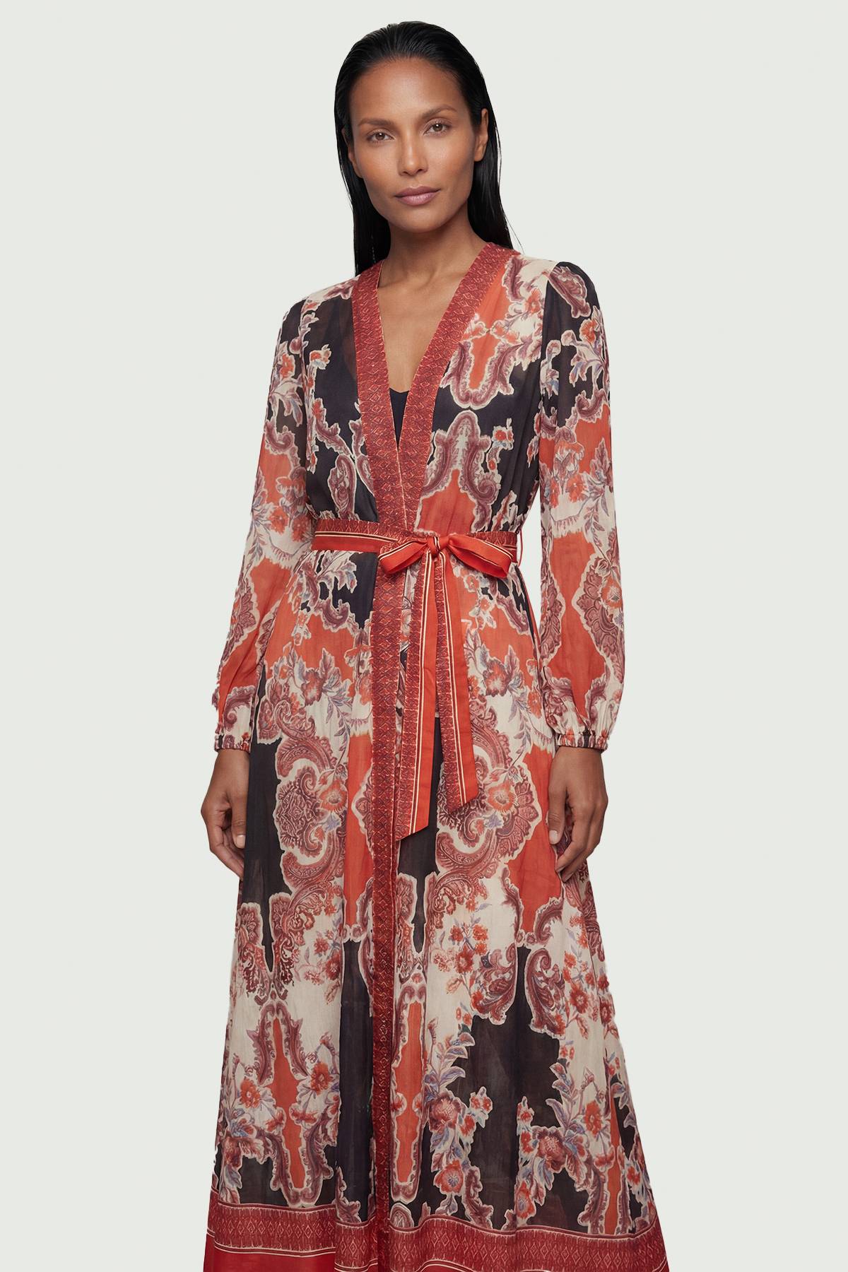 KarenMillen Robe Maxi de Plage en Voile de Coton à Imprimé Foulard Effet Miroir