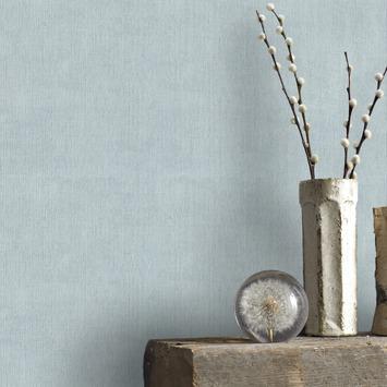 Vliesbehang extra breed Linnen uni met glans blauw (102376)