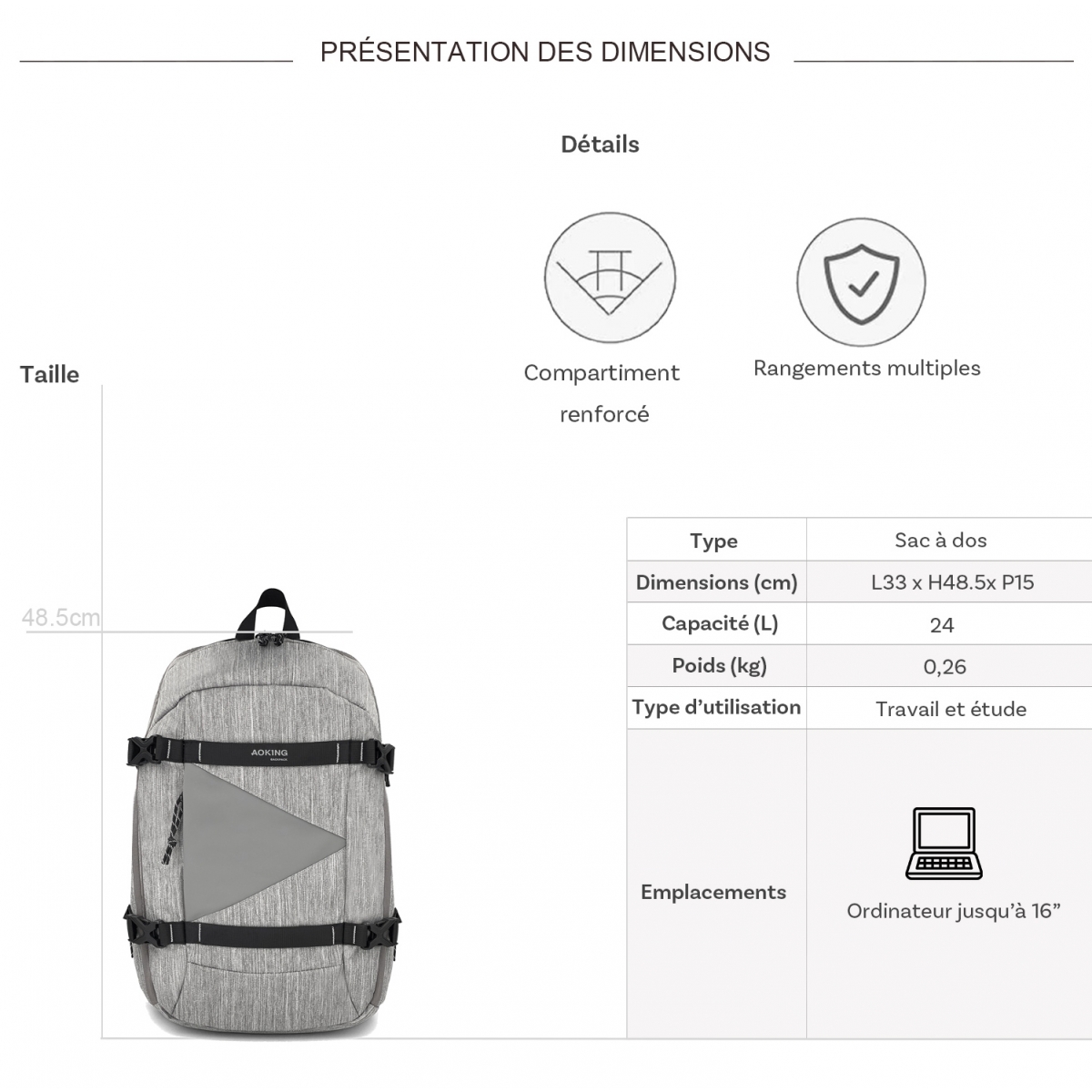 Bleucerise Sac à dos porte-ordinateur Aoking Bleu Cerise 16''