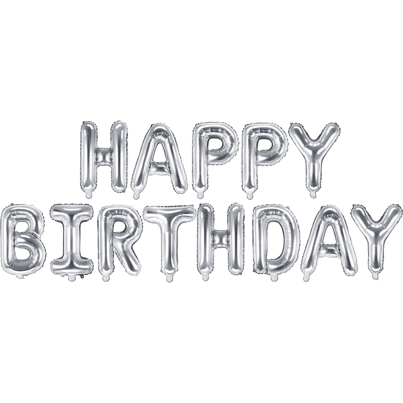 Partydeco Folienballons Happy Birthday metallic, silber