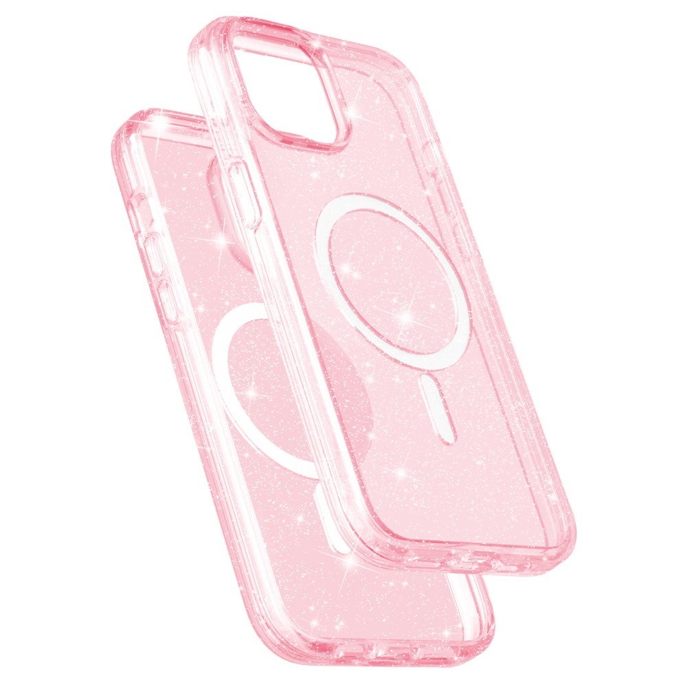 iPhone 15 MagSafe Hybrid Hardcase Hülle mit TPU Bumper Glitzer Design - Rosa / Transparent