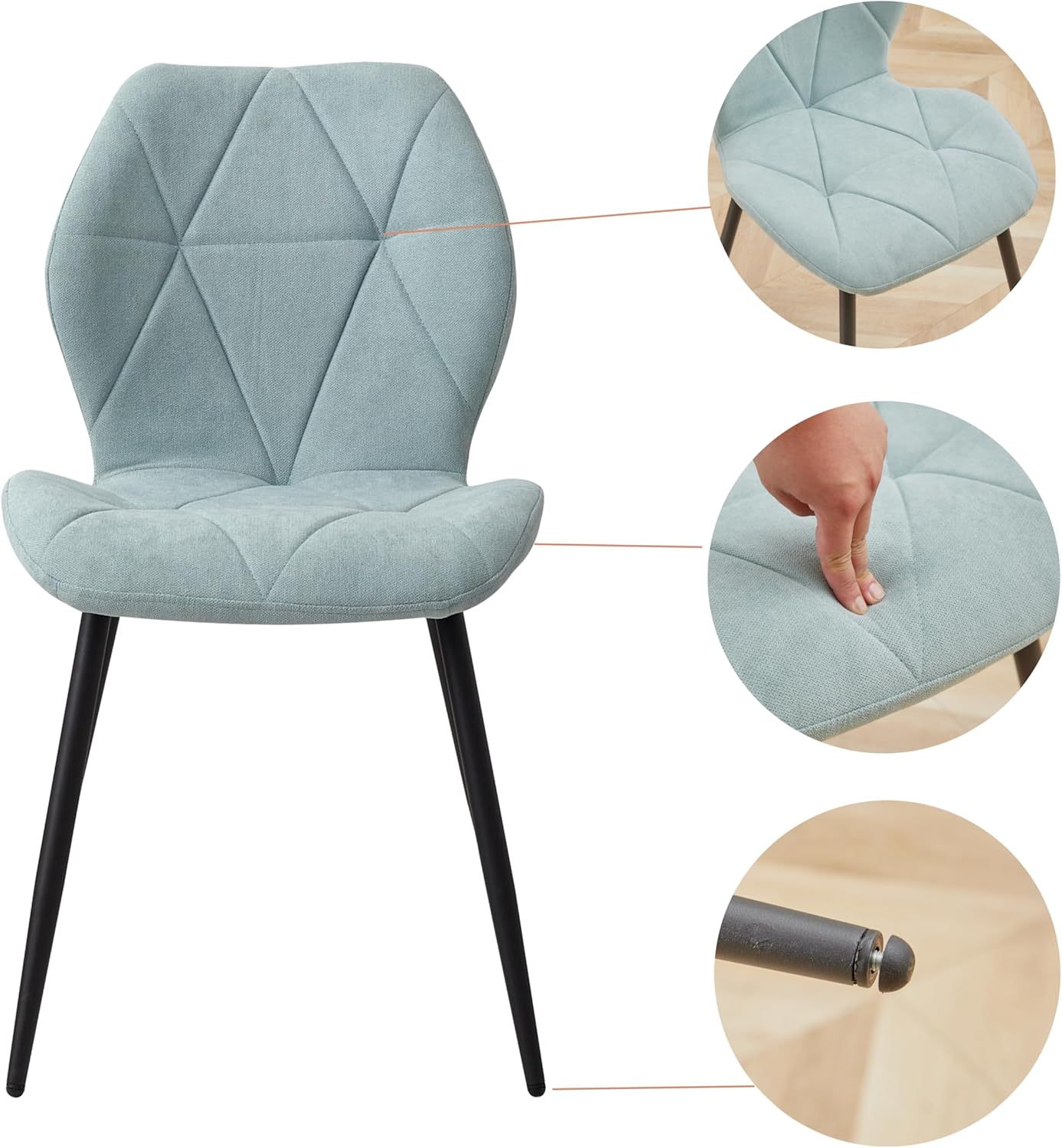 Esstisch und Stuhlset, 100 cm Runder Esstisch und 4 Moderne Leinenstühle, für Esszimmer, Küche, Wohnzimmer (Dunkel+ Mint)