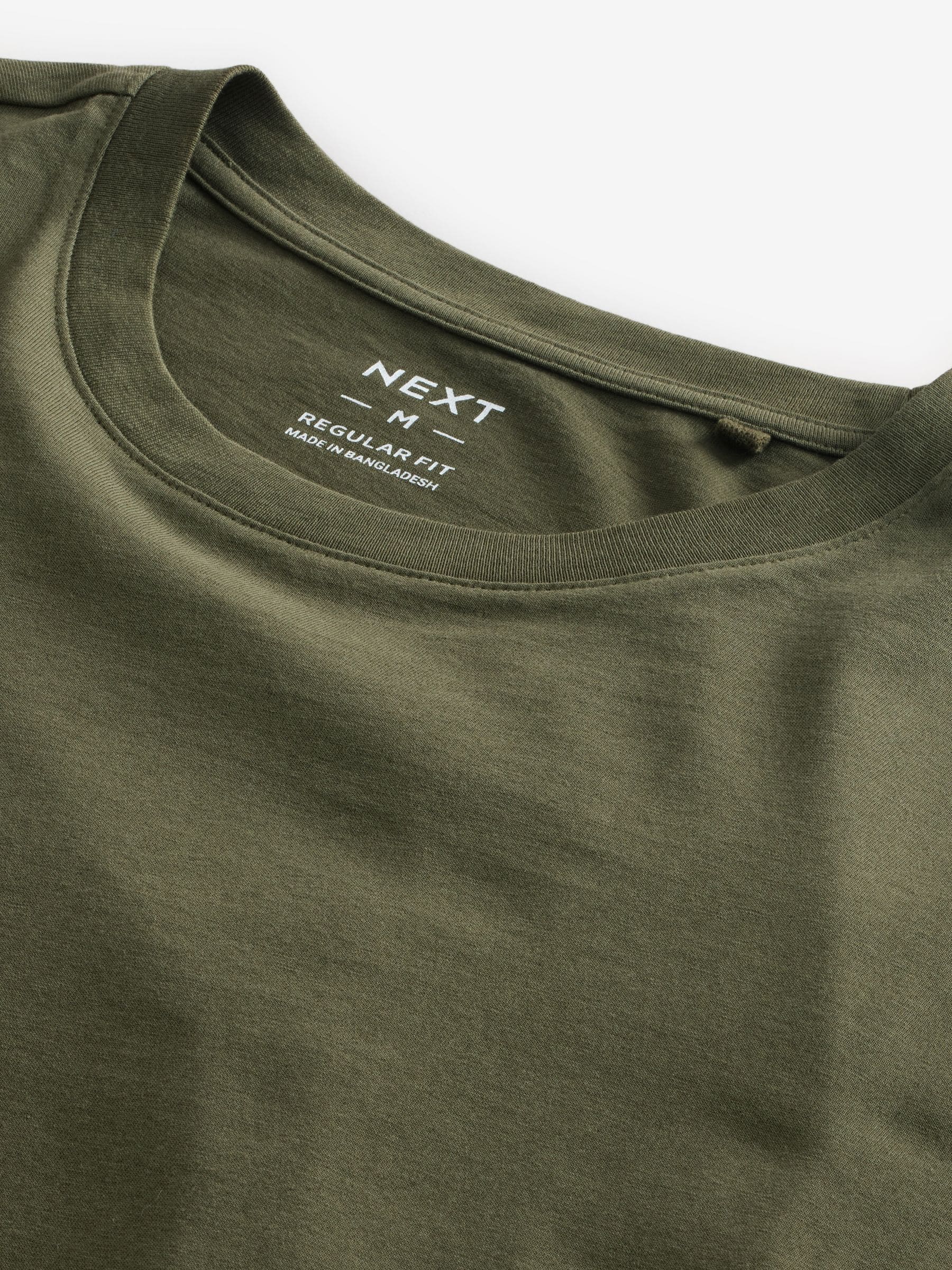Groen-kaki - Normale Pasvorm - Essentieel katoenen T-shirt met ronde hals