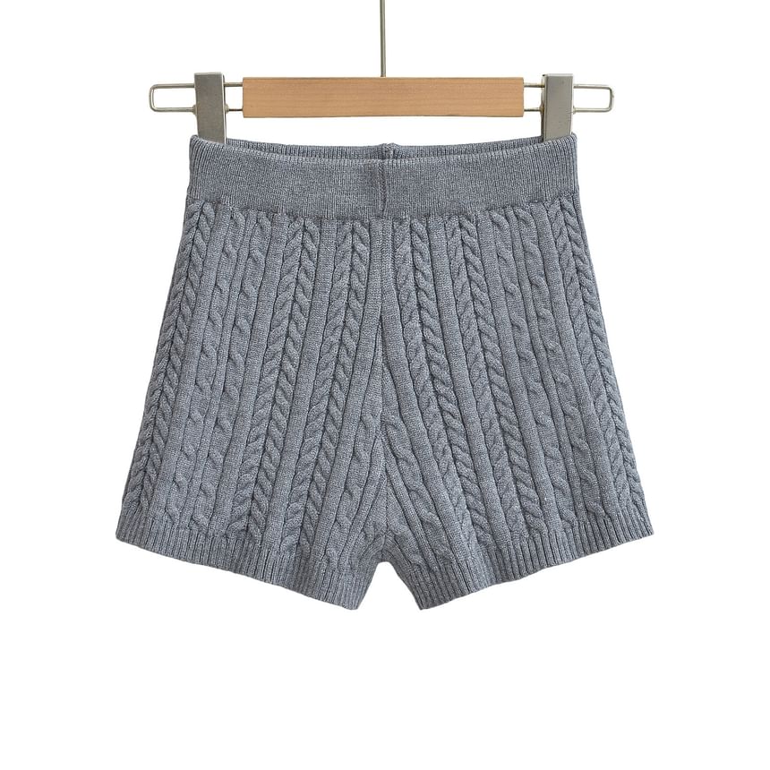 Sundine - Hoge taille effen kabelgebreide shorts