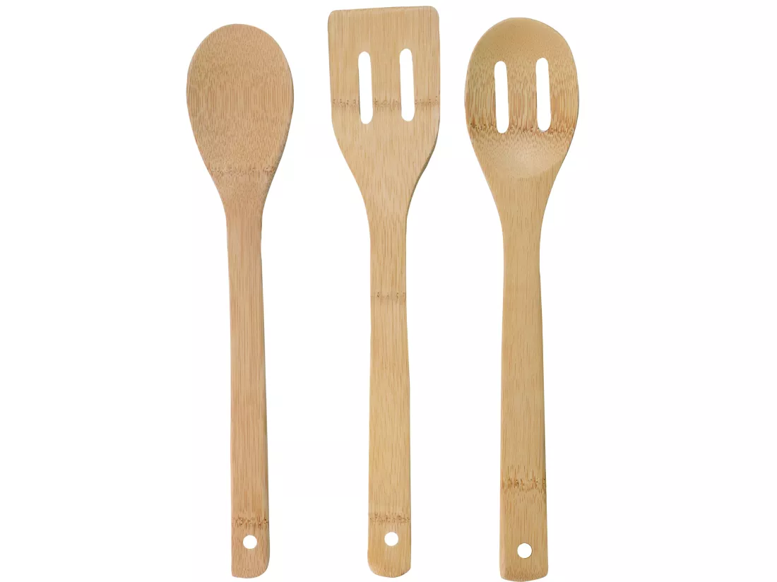 Set de batteries de cuisson à châtiment + ustensiles de cuisine en bambou 3 pc