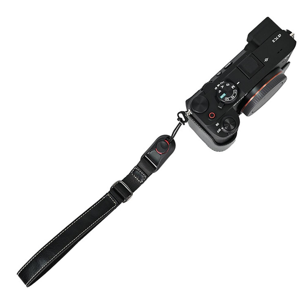 Kamera Handschlaufe aus Kunstleder mit verstellbaren Handgelenkriemen und Quick Release für GoPro / Digital SLR Kameras - Schwarz