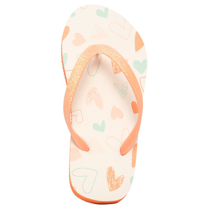 Tongs corail à bride pailletée avec imprimé cœurs pour fille - Corail