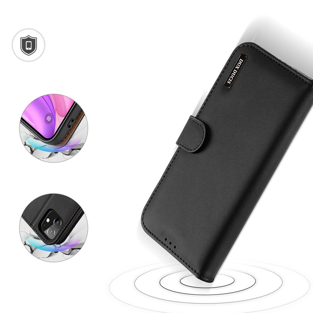 iPhone 12 / iPhone 12 Pro Flip Wallet Cover Echtleder Tasche (RFID Schutz) - Schwarz