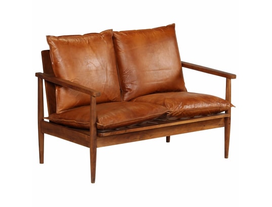 VIDAXL - Canapé à 2 places cuir véritable avec bois d'acacia marron