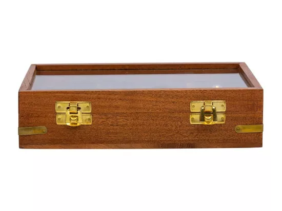 Jeu 3 en 1 (dés+domino+cartes) dans une boîte en bois marron 15,5x12,75x5h