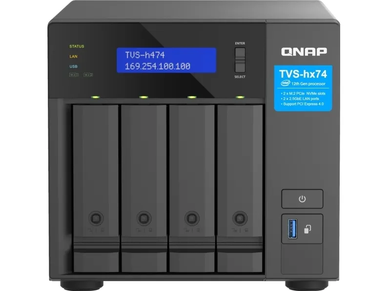 QNAP TVS-H474 - NAS-server - 4 bays - SATA 6Gb/s - RAID JBOD, 0, 1, 5, 6, 10, TM, RAID TP - RAM 8 GB - Gigabit Ethernet / 2.5 Gigabit Ethernet - iSCSI support