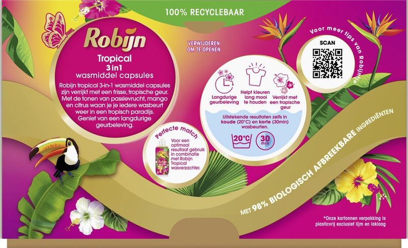 Robijn - Color Tropical - 3-in-1 Wascapsules - 98% Biologisch Afbreekbaar
