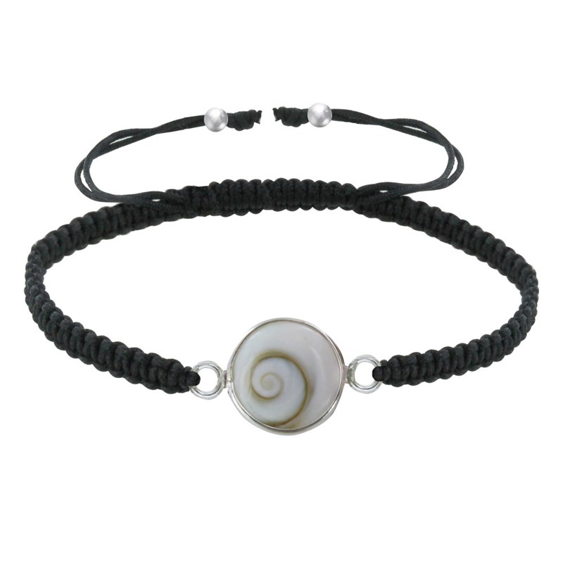 Bracelet Argent Lien Tréssé Oeil de Sainte Lucie Rond - Noir