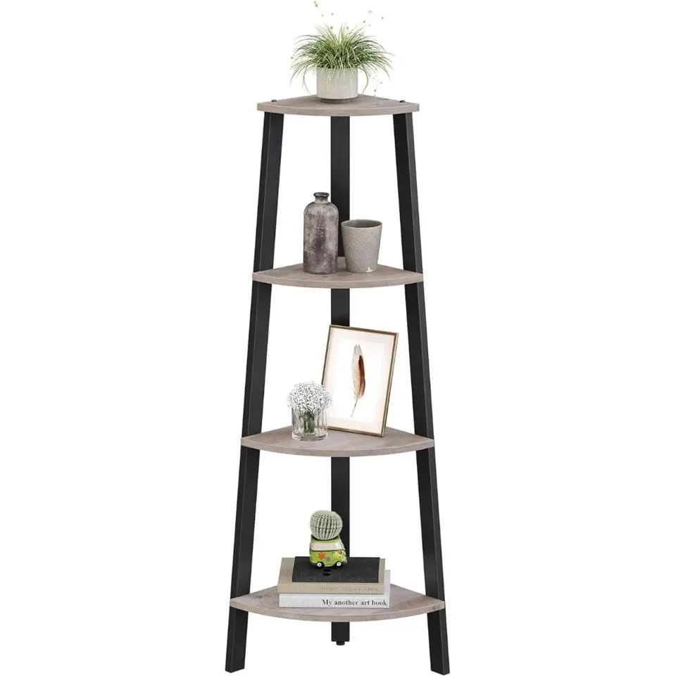 Parya Home hoekplank - 4 planken - industrieel - grijs-zwart