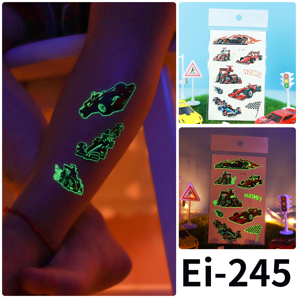 (80er Set) Kinder Klebetattoos Renn Auto Aufkleber Glow in the Dark Temporär Tattoo Haut Sticker - Auto