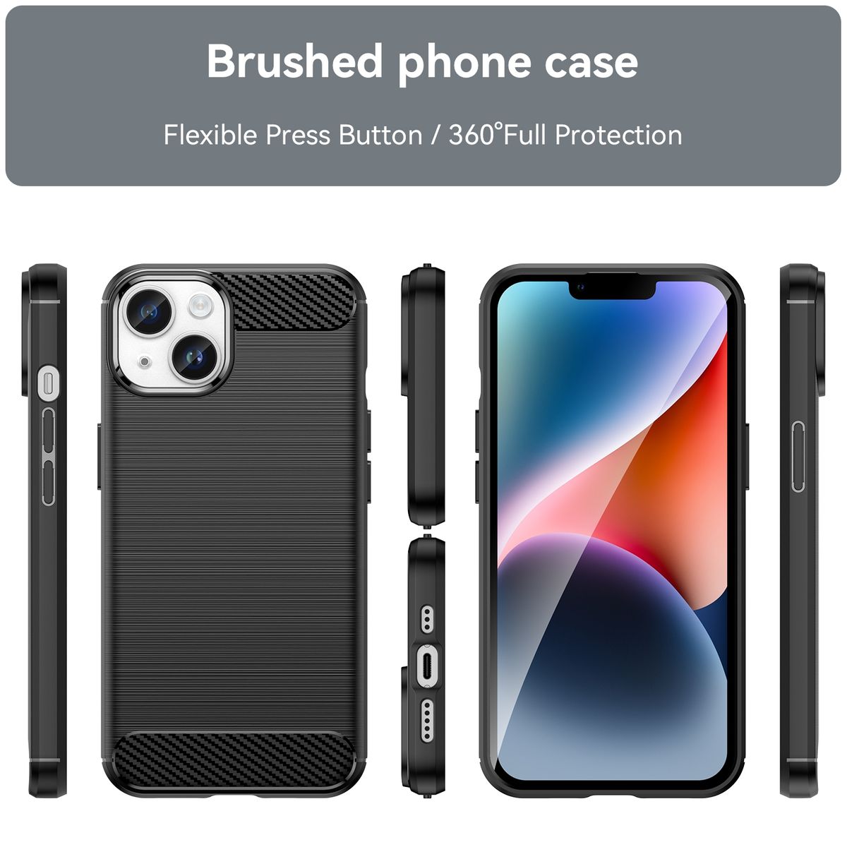 Hülle Handy Schutz für Apple iPhone 15 Plus Case Cover Tasche Etui Carbon Bumper