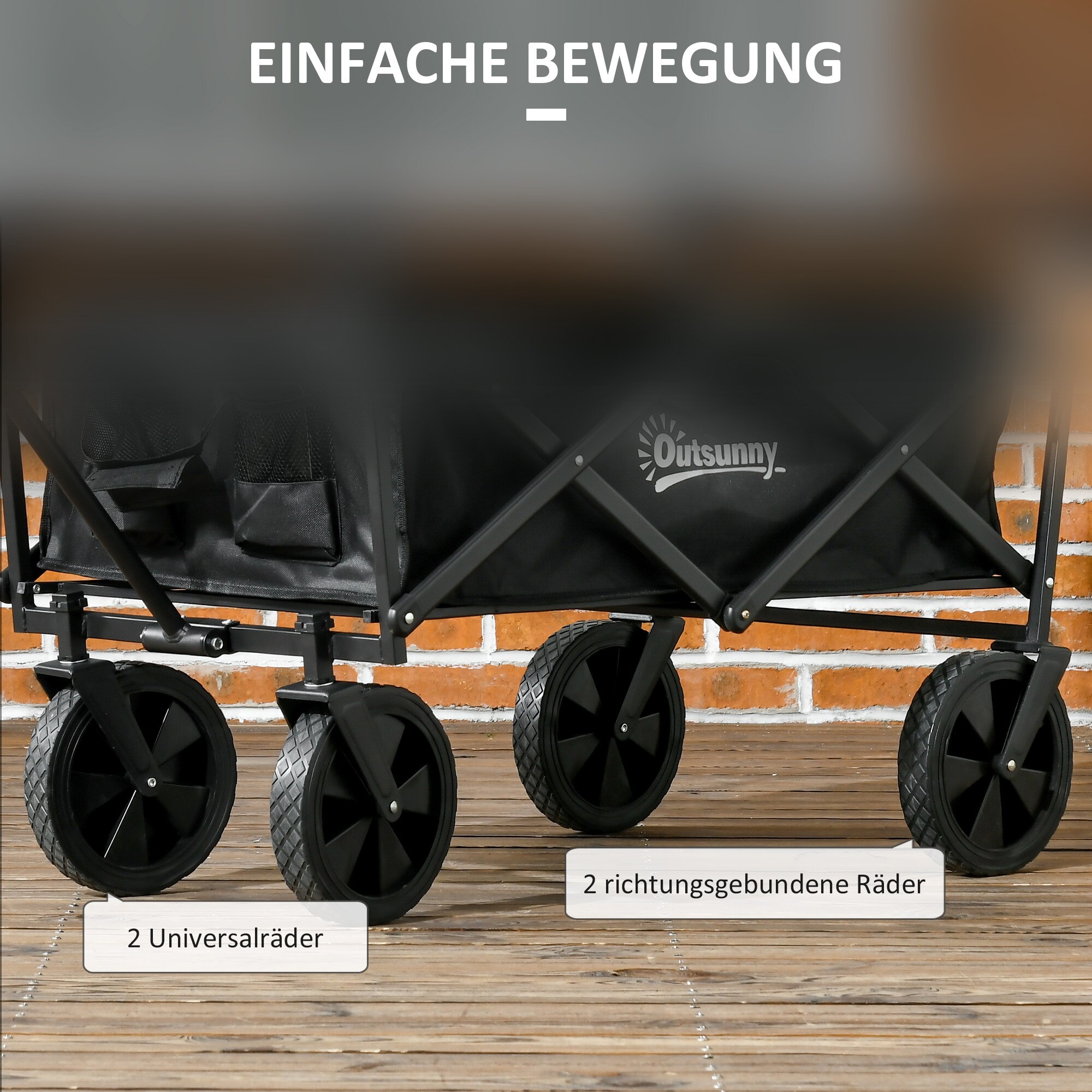 Outsunny Bollerwagen mit Sonnendach schwarz 97L x 52B x 105H cm