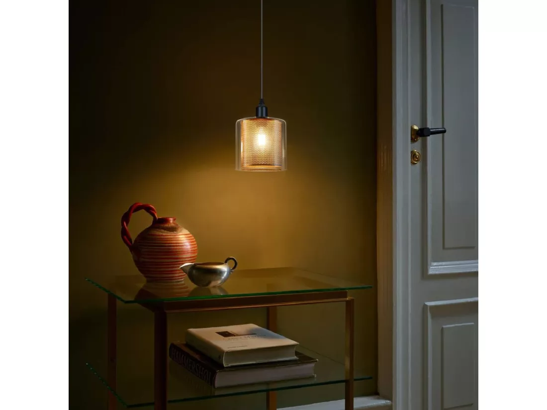 NETTLIFE Suspension vintage table à manger lampe suspendue - 1 ampoule E14 Max 40W rétro verre métal noir or industriel