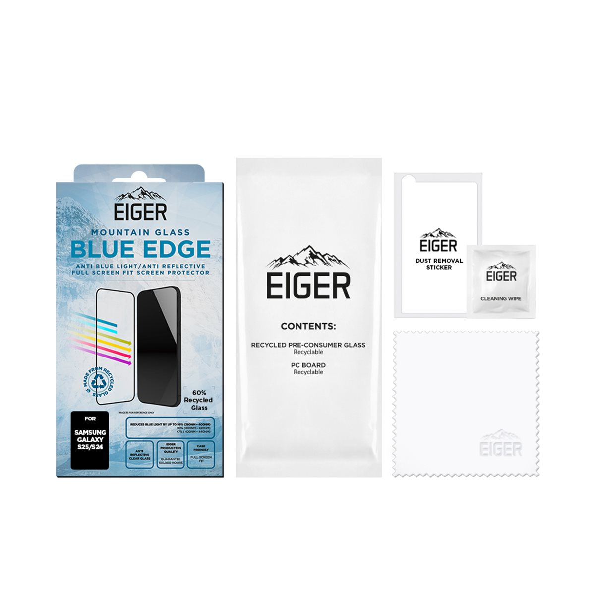 Samsung Galaxy S25 / S24 Mountain Glass Blue Edge Panzerglas 3D Anti Blue Light Displayschutz Case Friendly (EGMSP00303)