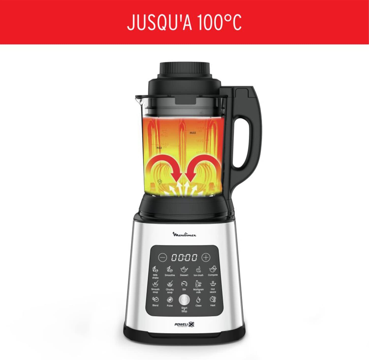 Moulinex PerfectMix Cook, Standmixer mit 10 automatischen Programmen, 1400 W, bereiten heiße und kalte Rezepte zu, elektrischer Mixer mit Touchscreen, leicht zu reinigen, Kapazität 2 l, LM83SD