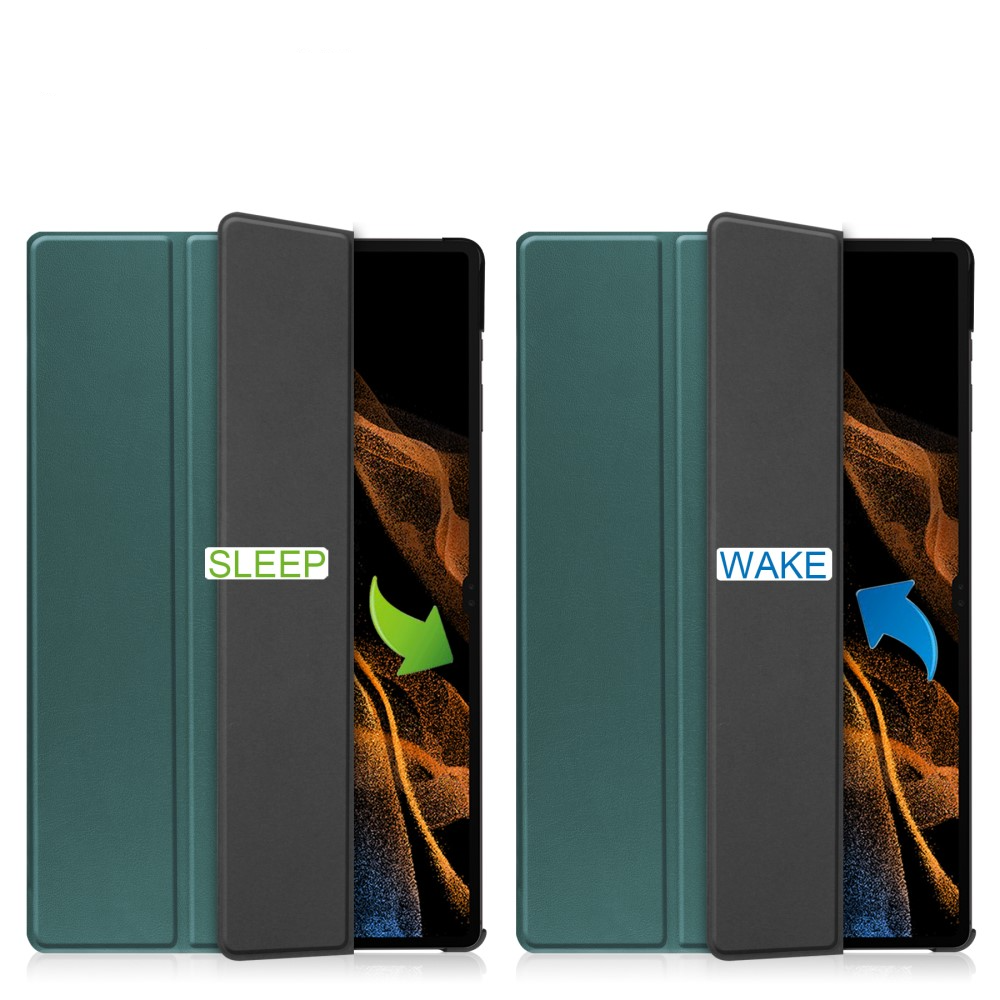 Samsung Galaxy Tab S10 Ultra Flipcase Hülle Ledertasche mit Aufstellfunktion Litchi Look   S-Pen Halterung - Dunkelgrün