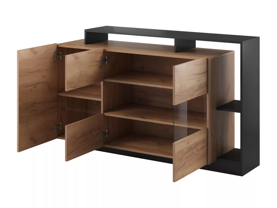 Buffet 3 portes et 3 niches avec LEDs - Coloris : Naturel et anthracite - IDESIA