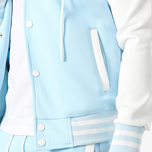 Ensemble Veste Boutonnée Et Pantalon Cargo Bleu Clair Blanc