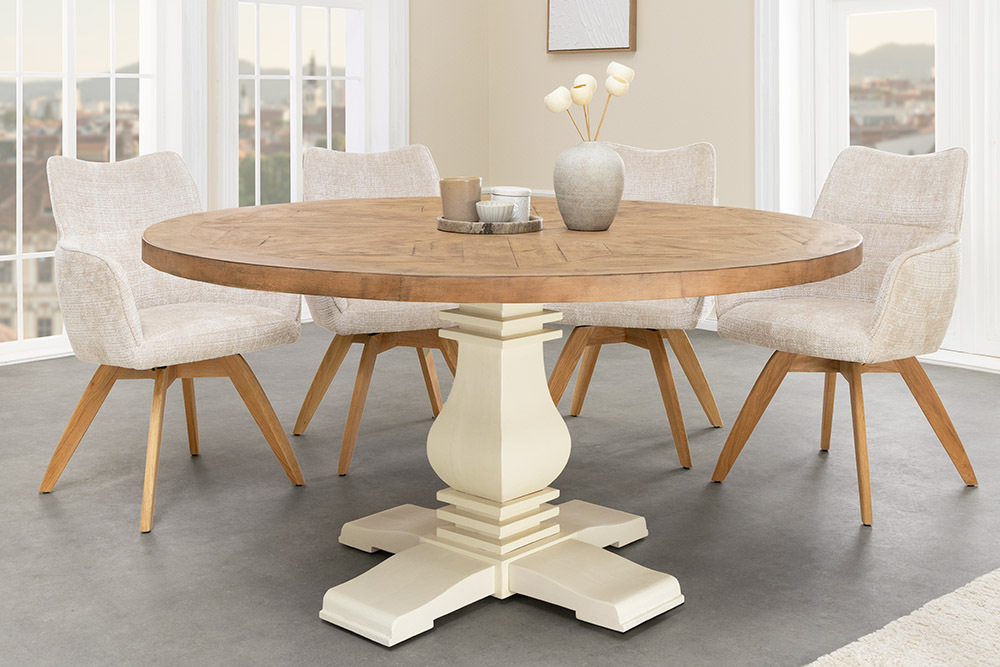 Runder Esstisch HAMPTONS 120cm hellbraun creme recycelte Pinie Massivholz