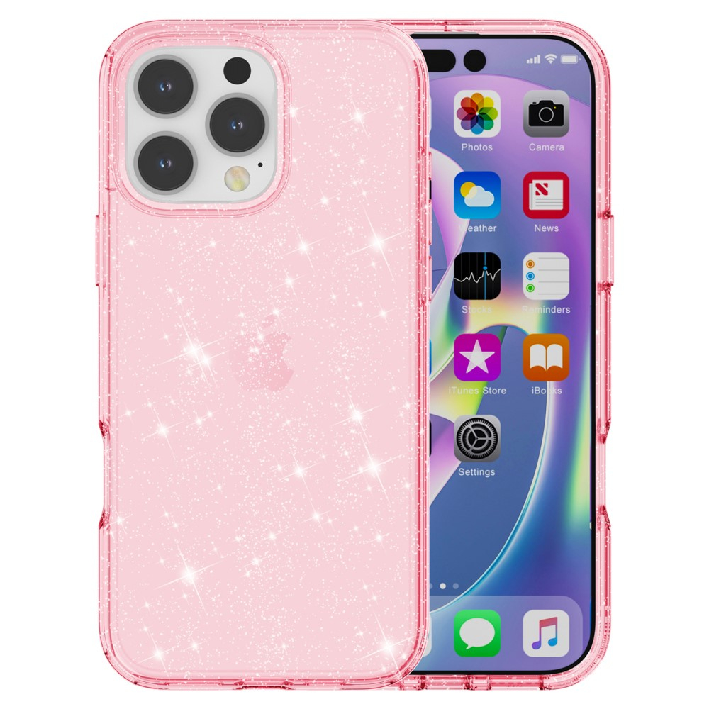 iPhone 16 Pro Max Hybrid Hardcase Schutzhülle im Glitzer Design - Pink / Transparent